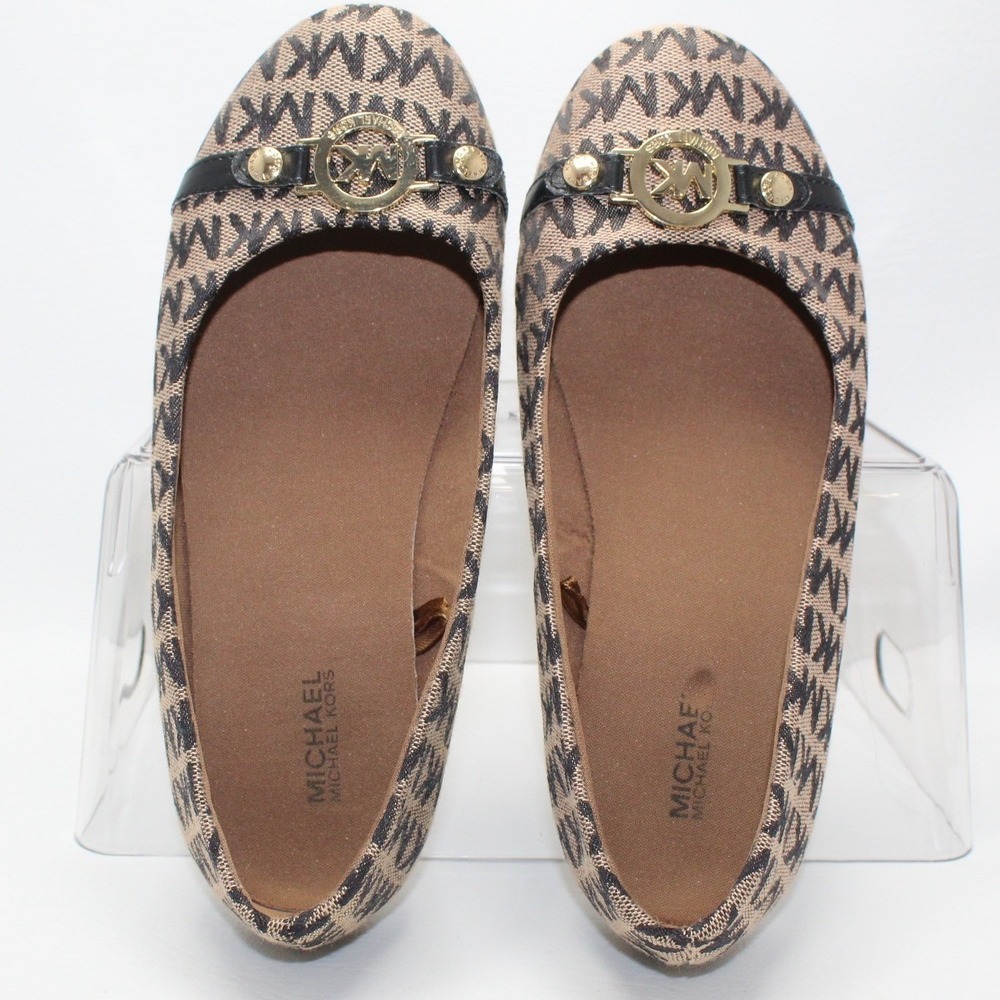 Michael Kors Tammy Black Tan MK Logo‎ Ballet Flats Shoes Size 4 US